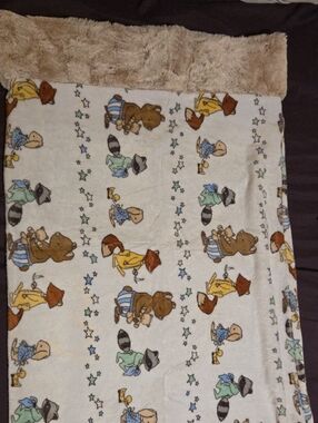 Plush Baby Blanket Pillow - Cream Animal Print with Faux Fur Trim